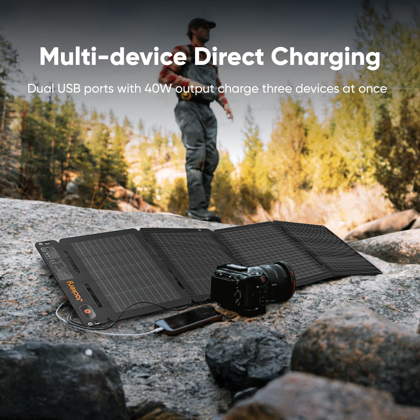 Jackery SolarSaga 40W Air Solar Panel, 23% Conversion Efficiency, Book-Sized PERC Bifacial Panels, IP65 Waterproof, Foldable Solar Charger for Rooftops, RVing, Off-Grid Solar Panel Kits, PV Charging