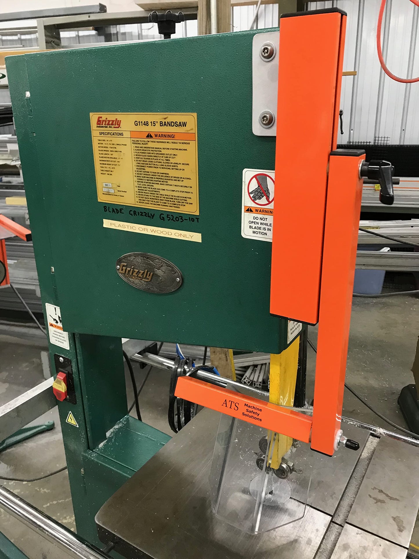 ATS VB-ES1 Vertical Band Saw Guard | High-Visibility Safety Shield for 15"+ Saws | Adjustable 7" Lexan & Aluminum Frame | Made in USA
