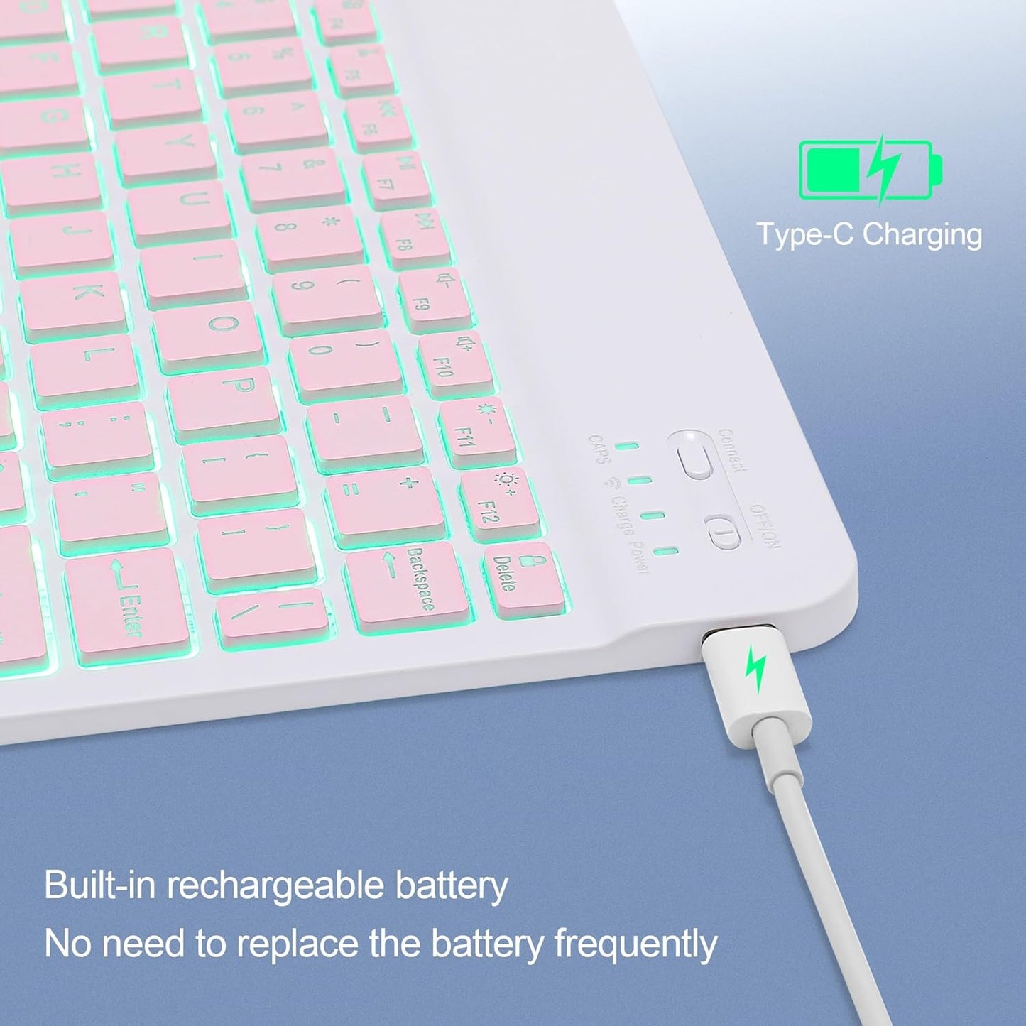 TOHAKATA A16 11th 10th Backlit Bluetooth Keyboard Small Portable Wireless Keyboard Rechargeable Illuminated for Android