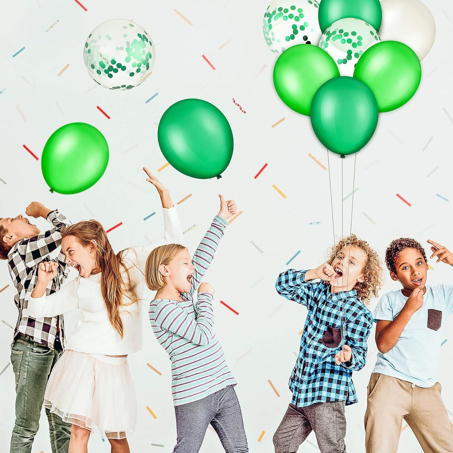 Sumind 48 Pcs Green Balloons - 12 Inch White & Green Confetti Latex for Jungle Safari Party Decor