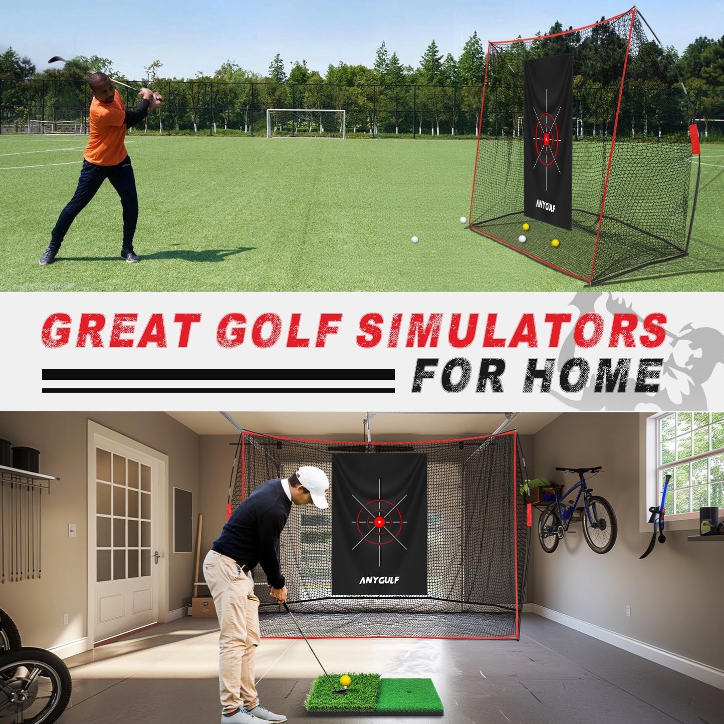Pro Golf Net, 10x7ft Heavy Duty Golf Practice Net with Mat, Outdoor Indoor Hitting Nets with Noise Reduce Silk Target for Backyard Driving Chipping/Garage Training, Christmas Golf Gifts for Men Boys