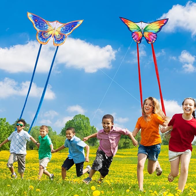 Butterfly Kites for Kids & Adults, Easy to Fly Design with Long Tail for Stability, for Kids Ages 4-8 & Beginners, Beach & Park Use | Family Outdoor Fun