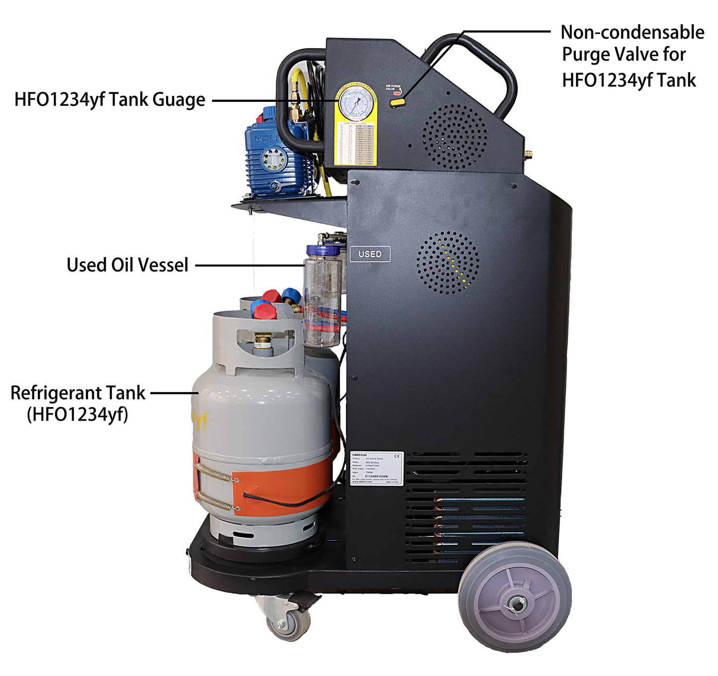 Tektino RCC-6S-Dual Fully Automatic Refrigerant Recovery Machine for R134a and R1234yf, Dual Cylinder AC Recovery Machine for Automotive HVAC Recovery and Recharge Refrigerant