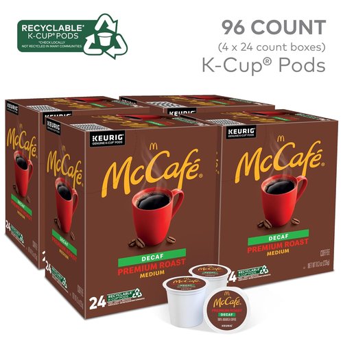 McCafe Premium Roast Decaf Coffee - Single Serve K-Cup Pods, 96 Count (4 Packs of 24)