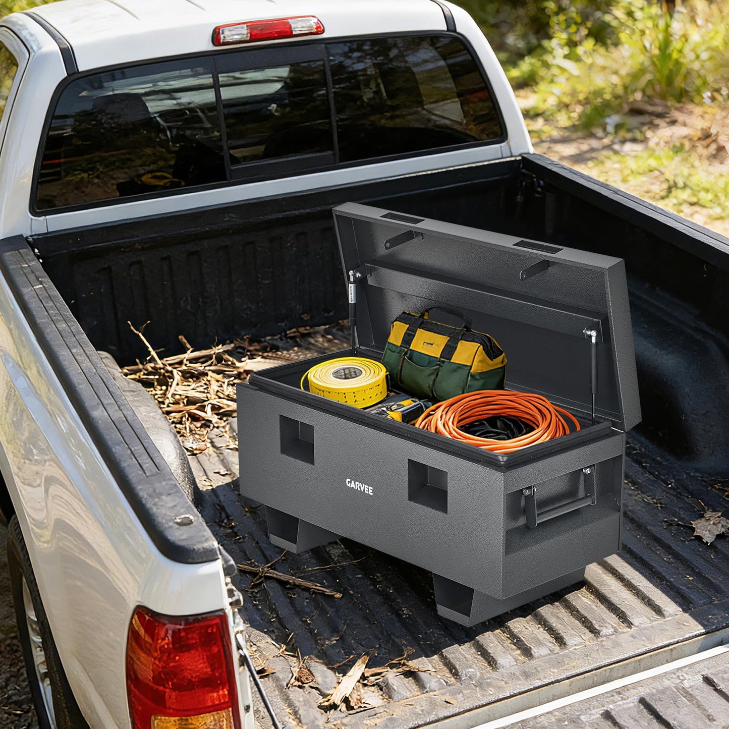 SierraSquad 42 Inch Jobsite Box, Heavy Duty Steel Powder Coated Truck Tool Box with Lock & Side Handle for Pickup Truck, Trailer, RV, ATV, Garage, Indoor