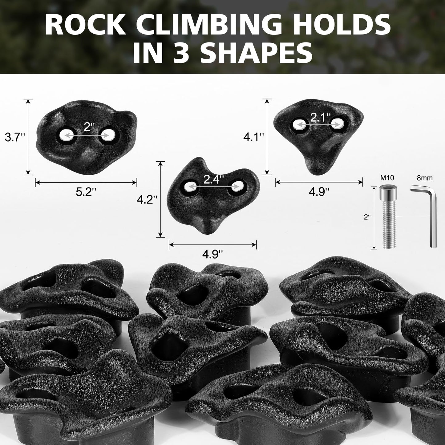18PCS Climbing Holds for Kids,Large Climbing Holds for Play Set, Rock Wall Climbing Kit with Hardware for Indoor and Outdoor Climbing, Swingset - Adult Rock Wall Holds with Mounting Hardware (Black)