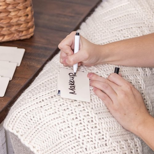 Hygge & Sage Metal Non-Slip Basket Labels - 8 Labels, 8 Non-Slip Pads & Free Marker | Cream
