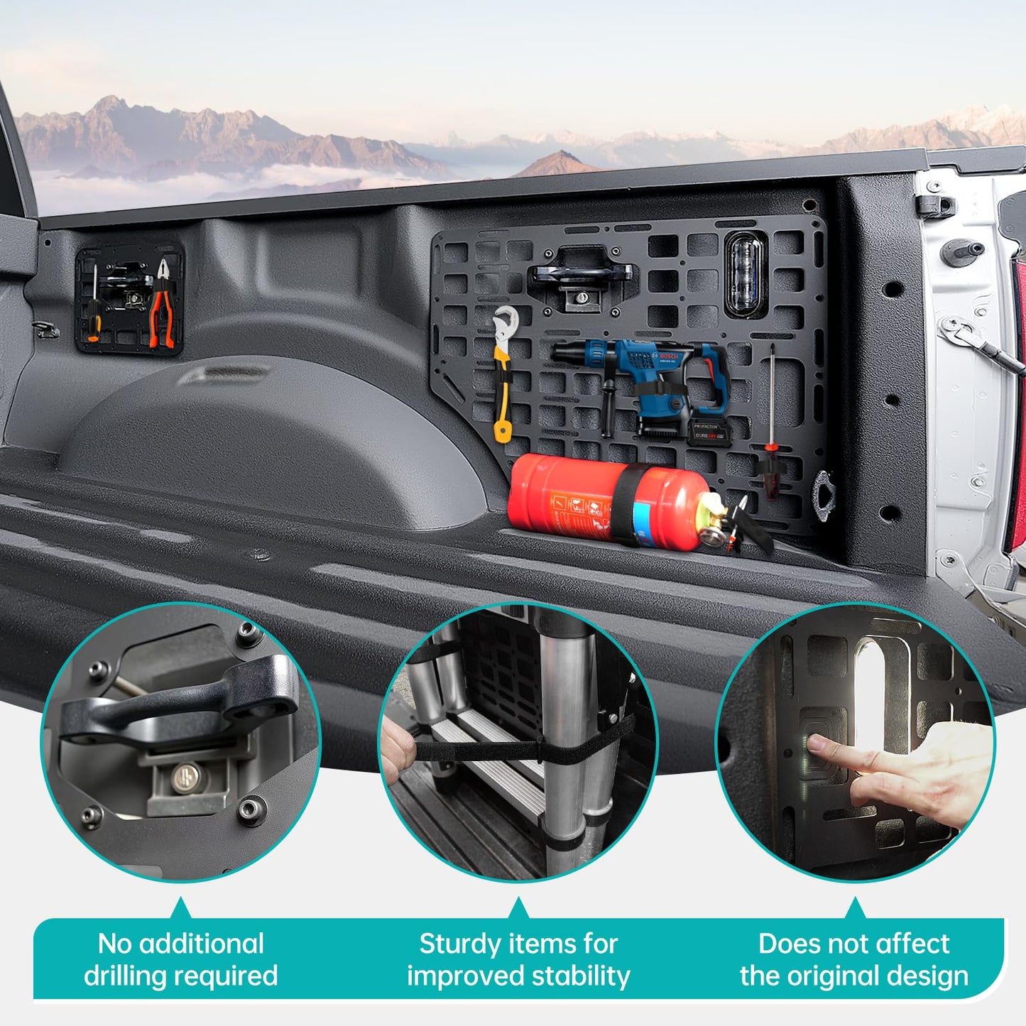 OUSUWO Side Truck Bed Molle Panel Rack System Compatible with 2015-2023 Ford F150 Accessories 5.5FT Cargo Storage Organizer Tools Rack Fit for 2015-2023 F-150 Accessories