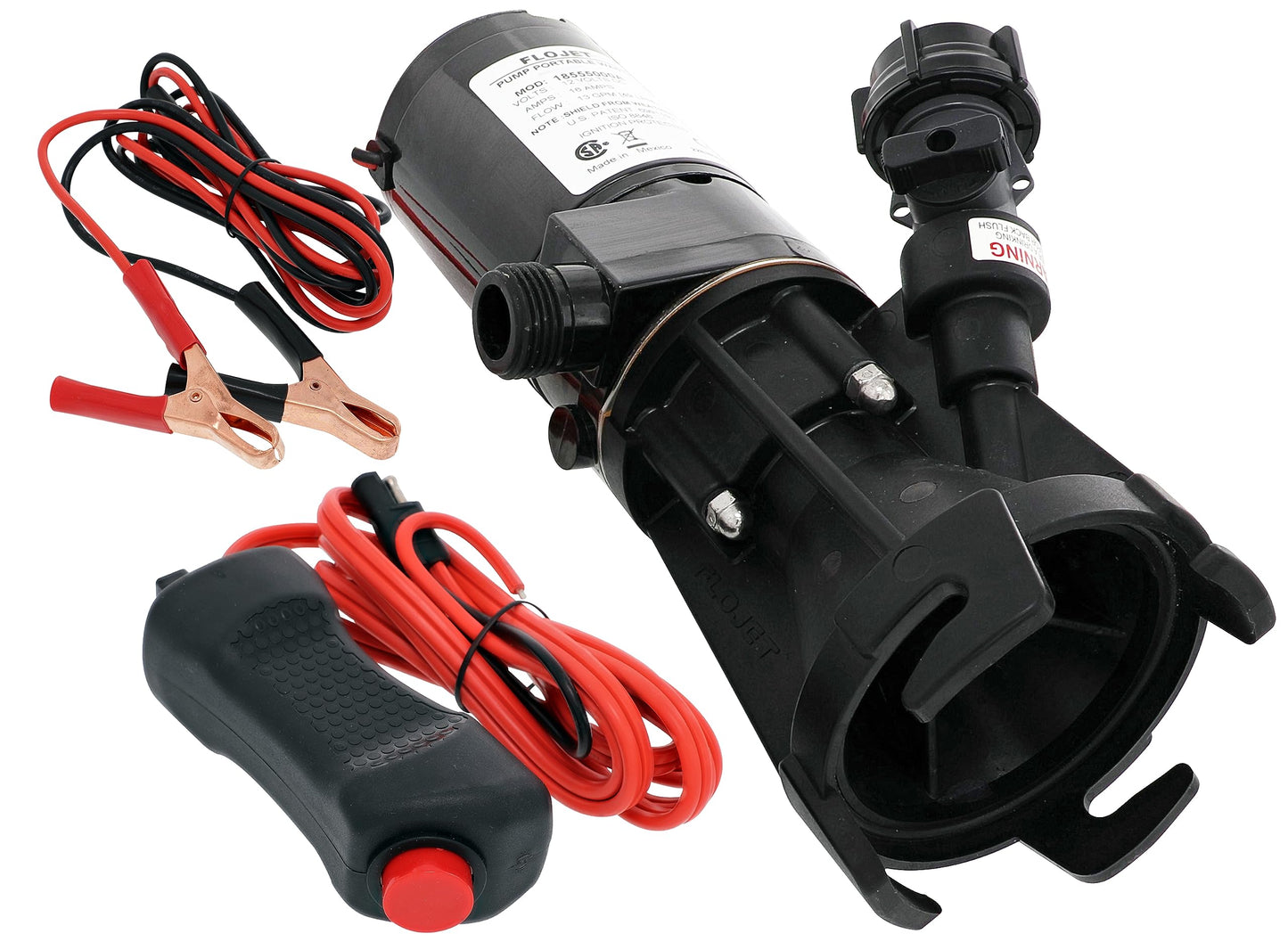 Flojet Macerator Pump 18555-000A - 12V DC Waste Pump for Camper/RV - Empties 40-Gal Tank in 5 Mins - 9 GPM Output - 3/4" Garden Hose Connection - Stainless Steel Grinder, Self-Priming, Remote Switch