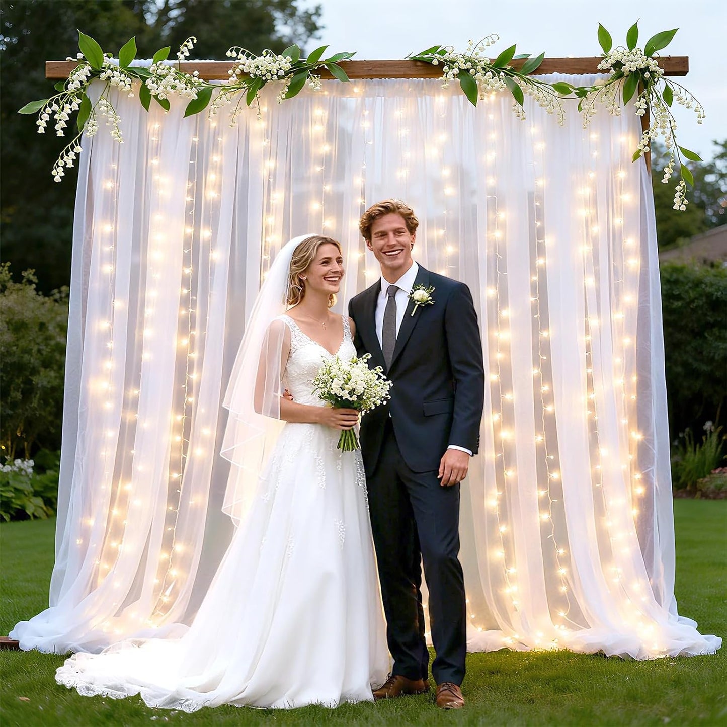 Ledido 1010ft 300LED Decoration(2 510ft)White White Tulle Backdrop Curtains with Lights String - Fairy Lights Sheer