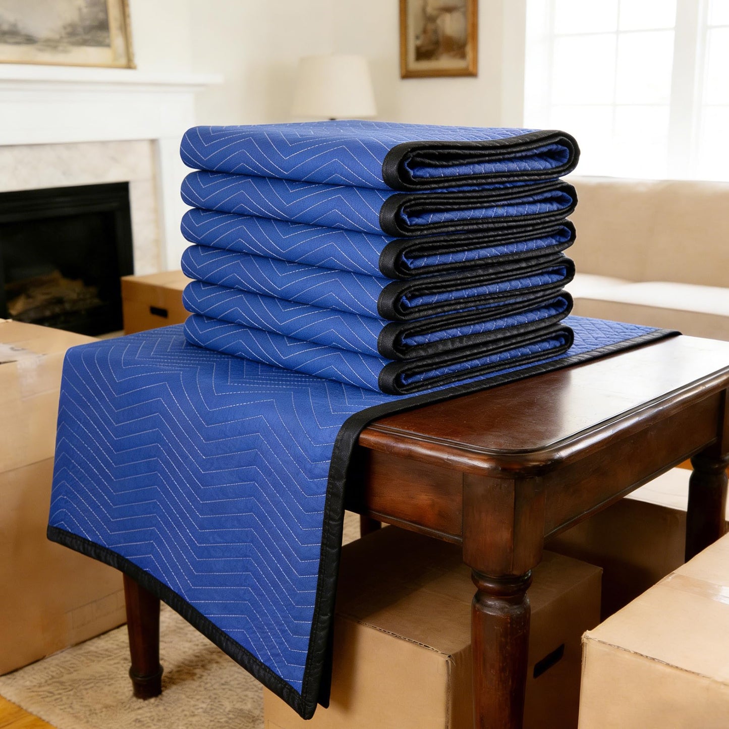 12 Moving Packing Blankets 80 x 72 Inches (65 lb/Dozen) Heavy Duty Moving Pads for Protecting Furniture Pro Quilted Shipping Furniture Pads (Blue 12PCS)