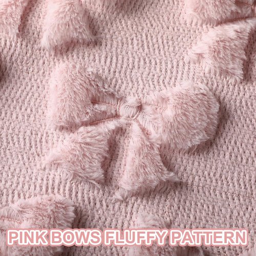 Mixweer Pink Bow Pillow Covers - Set of 2 Soft Faux Fur Decorative Pillowcases for Couch | 18 x 18 Inch