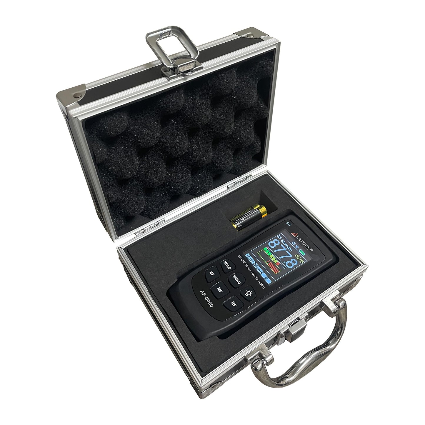 LATNEX AF-5000 5G EMF Meter with Aluminium Carrying Case and Calibration Certificate. Measures RF up to 10GHz, Magnetic Fields(Gauss), and Electrical Fields