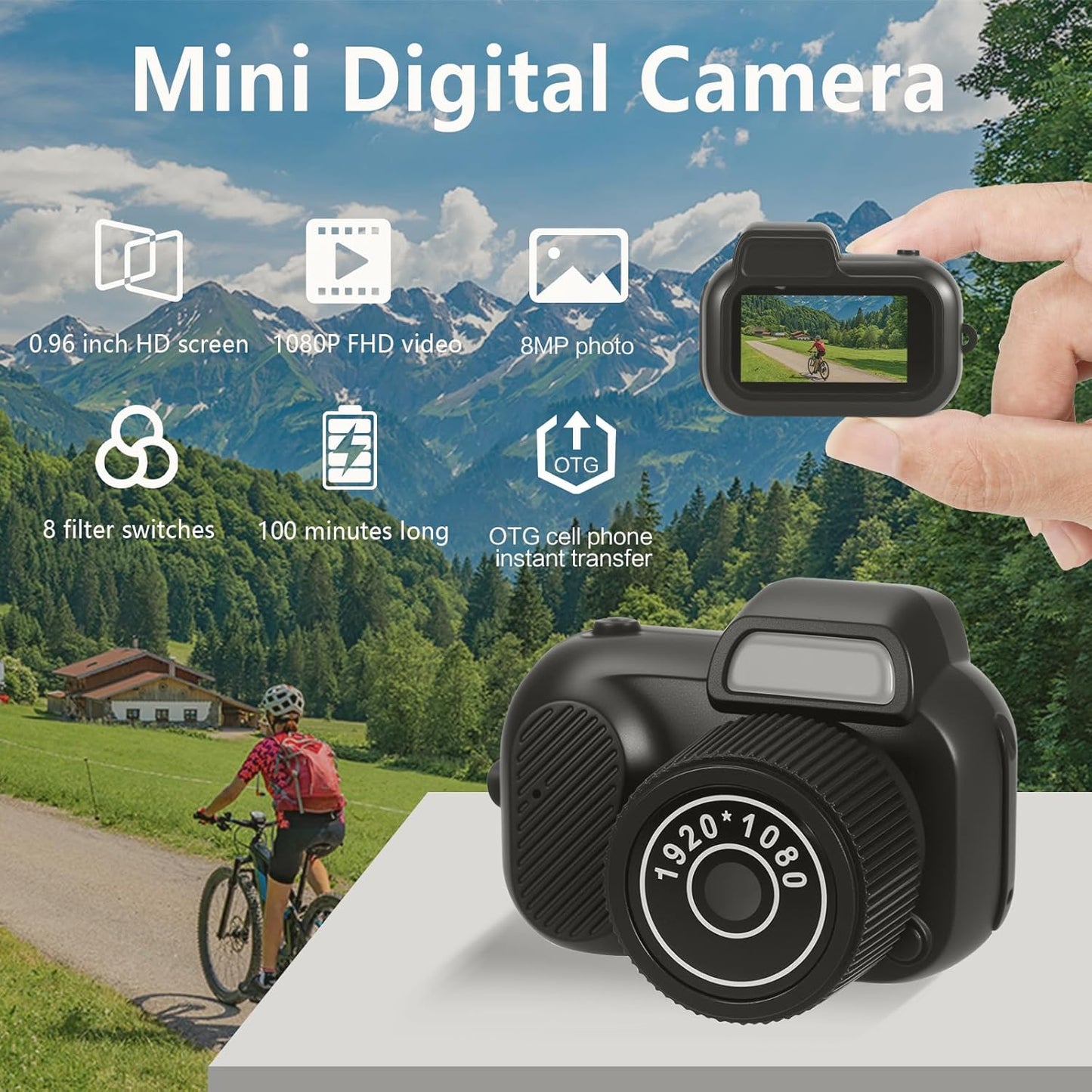 Mhaohuofu 1080p 8MP 32GB 8 0.96" 100 Mini Keychain Camera, FHD Cute Mini Digital Camera with SD Card, Creative Filters