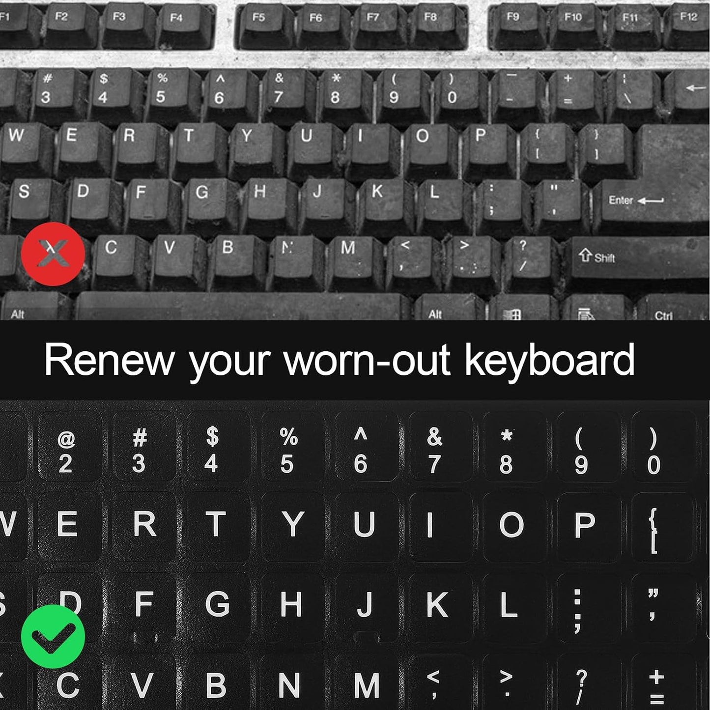 Xinjoduz 4 PCS Universal English Keyboard Letter Stickers, Black Background with White Lettering, Keyboard Stickers