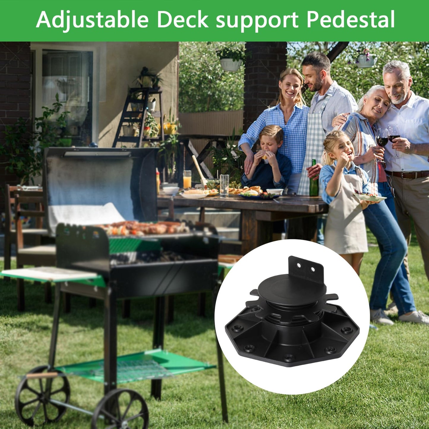 24 Pack Adjustable Deck Support Pedestals, Shed Foundation Base Deck Blocks Floor Raising 1-3/16" to 2-3/8", Joist Support Plastic Pedestals for Outdoor Anti-Corrosive Wood (Black)