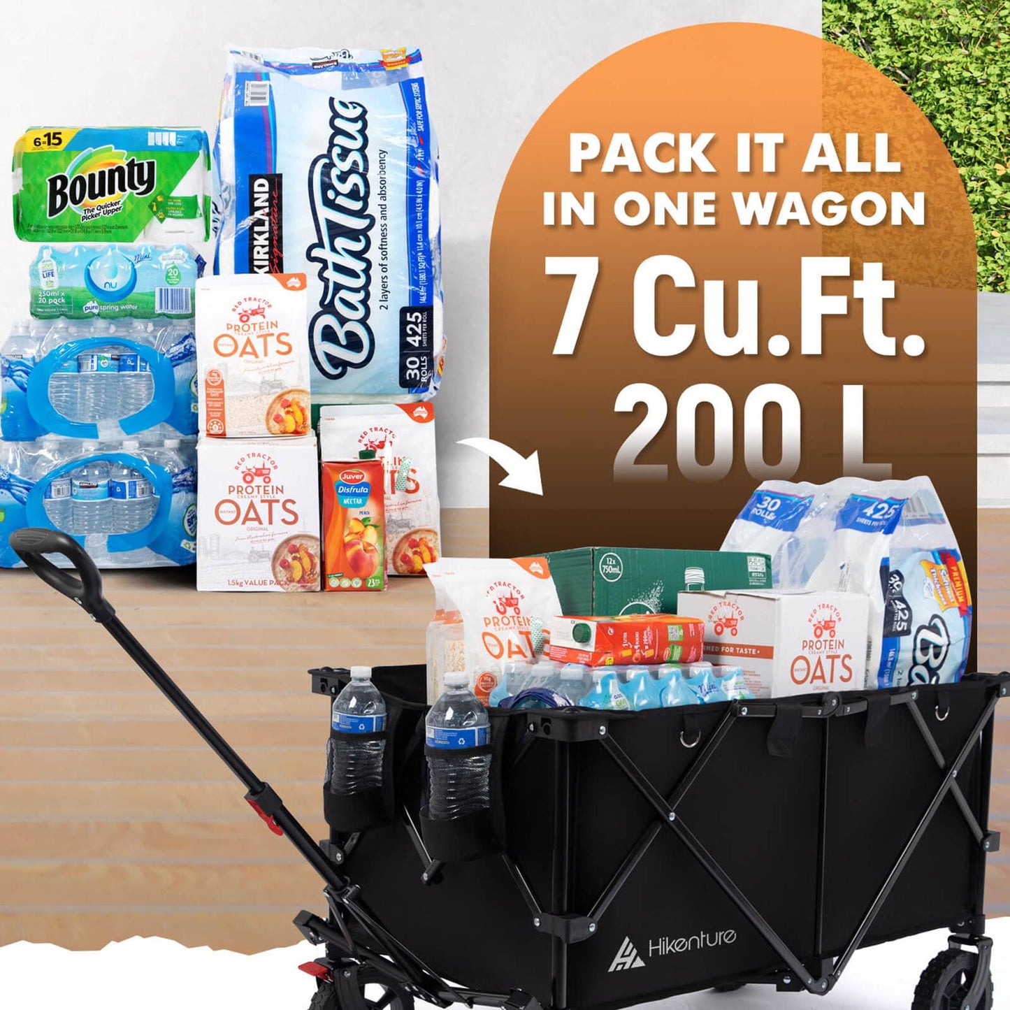 Hikenture Collapsible Wagon 330LBS Capacity, 200L Extra Large Wagons Carts Foldable, Heavy Duty Folding Wagons with All-Terrain Wheels, Utility Beach Cart for Outdoor Garden, Black