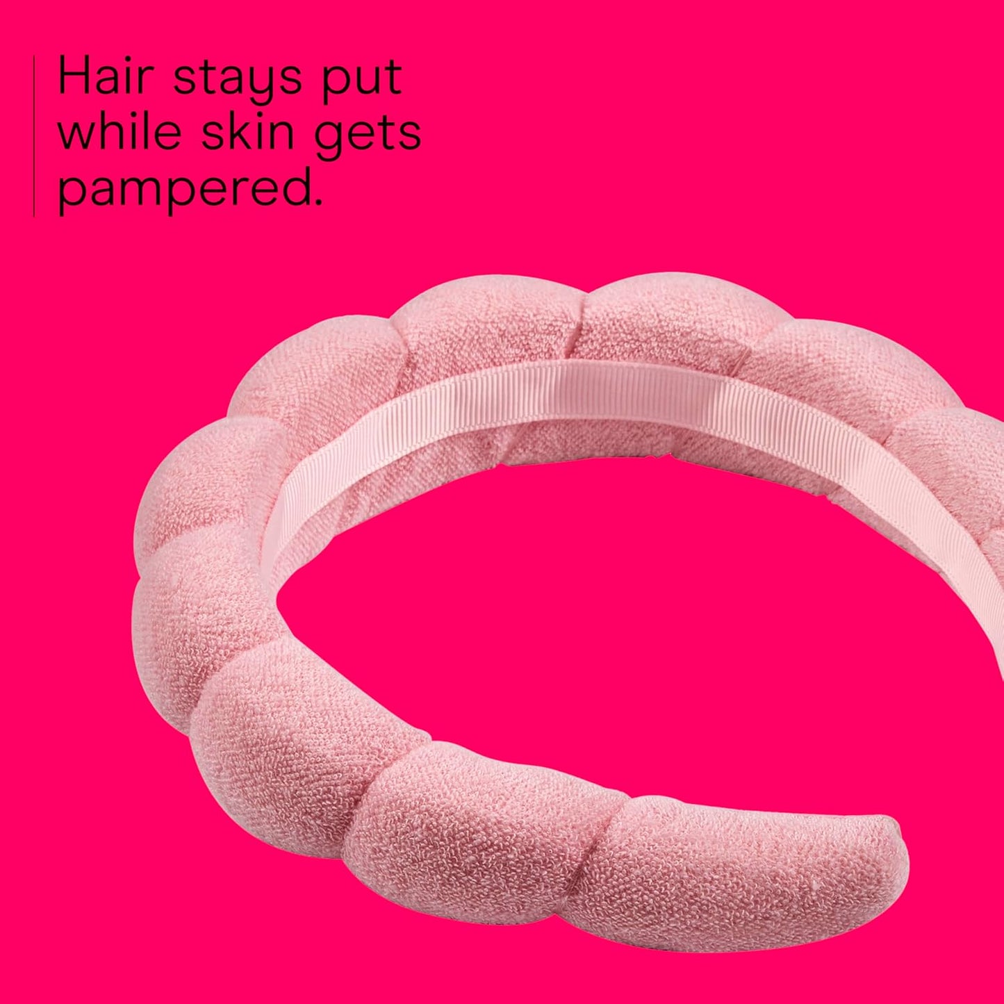 Conair Spa Makeup Headband - Ultra-Absorbent Microfiber, Pink Bubble Design | Soft Terry Cloth, No-Pull Comfort