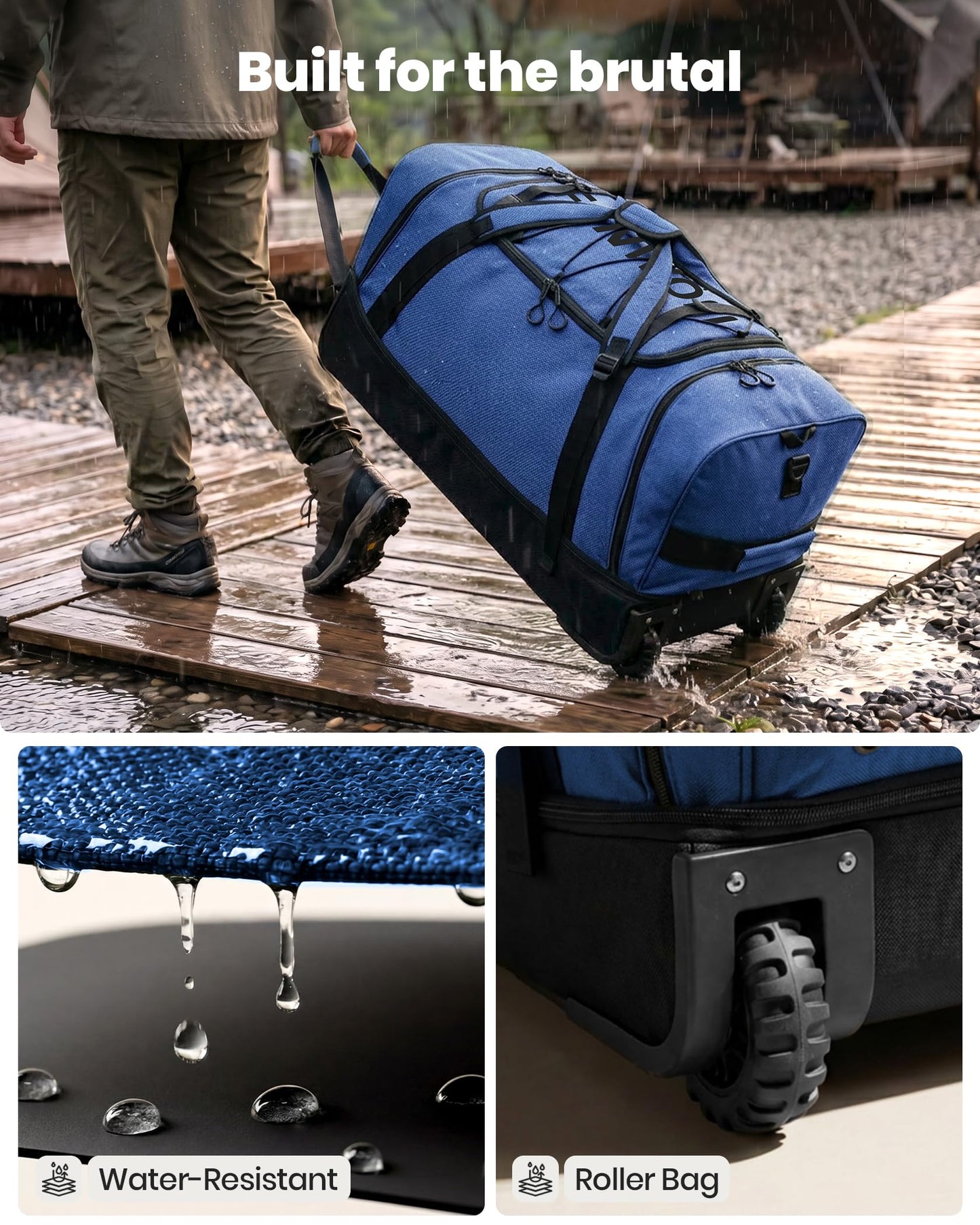 Fanwoli Extra Large 120L Expandable Rolling Duffle Bag with Wheels, 30" Foldable Heavy Duty Duffel Backpack, Durable Water Resistant Collapsible Bag for Moving, Camping, College Dorm