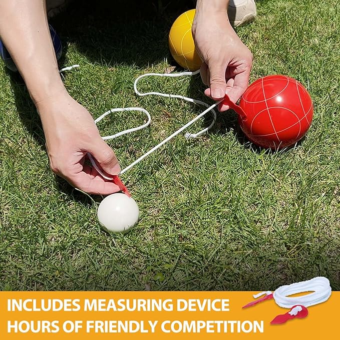 Professional Grade 107mm Bocce Ball Game Set Regulation Size and Weight 920g for Official Tournaments (Red and Yellow)