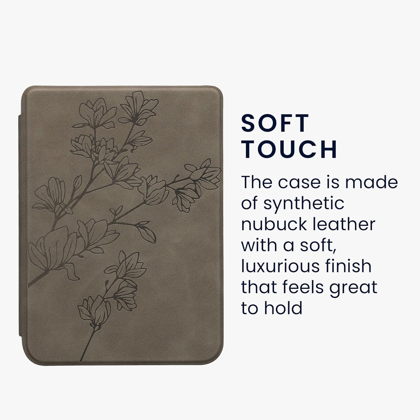 kwmobile 2E 4 Cover Compatible with Kobo Clara / Tolino Shine Cover - eReader Case - Magnolias Grey