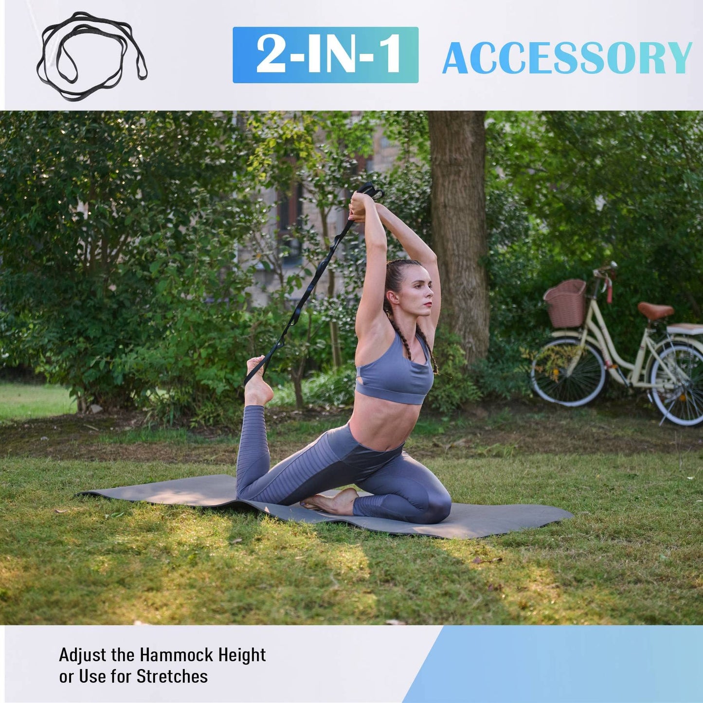 ZELUS Aerial Yoga Swing Sling Strong Yoga Hammock Kit Set Trapeze Inversion Equipment Include 2 Extensions Straps and Ceiling Mounting Kit (Blue)