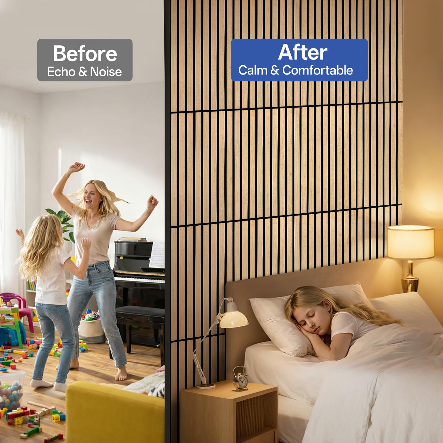 PIWA Wood Slat Acoustic Wall Panels, 10 Packs 23.6" x 11.8" Oak Soundproof Panel for Interior Wall Decor Noise Absorbing-3D Textured Wooden Panel Sound-Absorbing for Home, Office, Studio