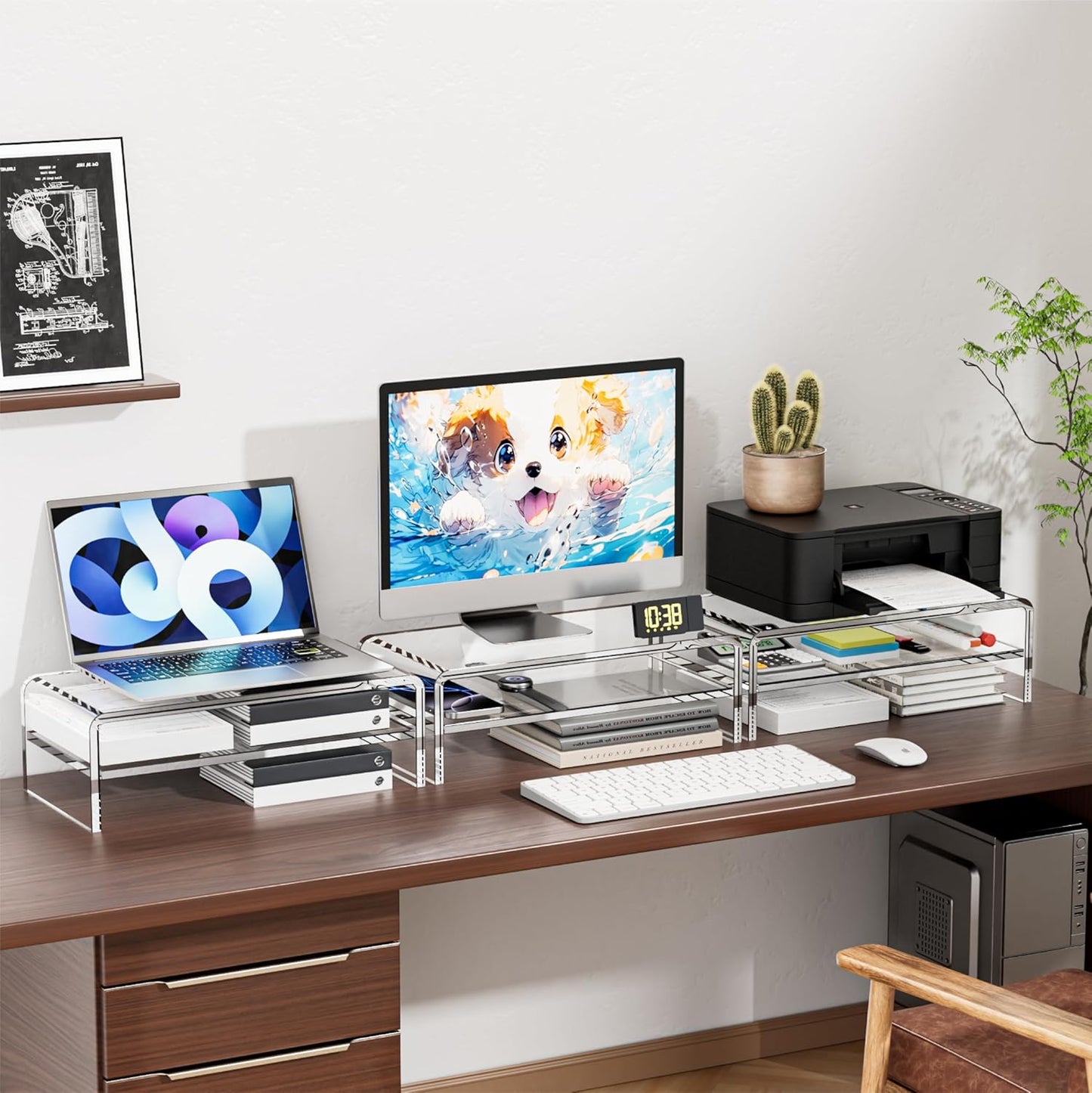2 5.12 Inches Egchi Clear Acrylic Monitor Stand Riser Tier, High Clear Computer Desk Organizer Shelf for Multi Media PC