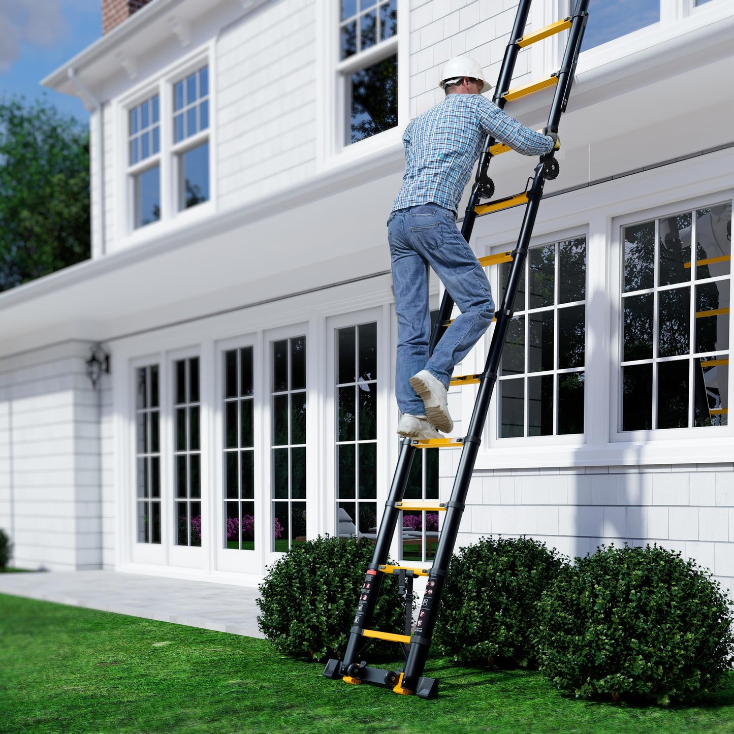 SINMEIRUN Telescoping Ladder, 12.5 FT, A Frame, Aluminum Extension Ladder, 330 lbs Capacity, Collapsible Multi-Purpose Ladder for Home, Roof and RV; Yellow