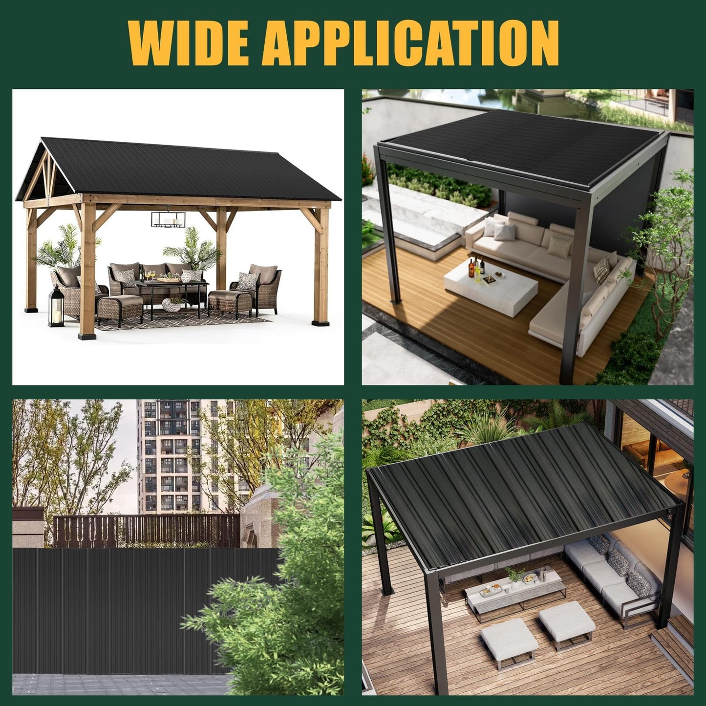 18pcs Roof Flashing Panels, L60.63×W17.72 Inch Corrugated Galvanized Roofing Panels, Porche, carport, shed, Stable, Chicken coop Black