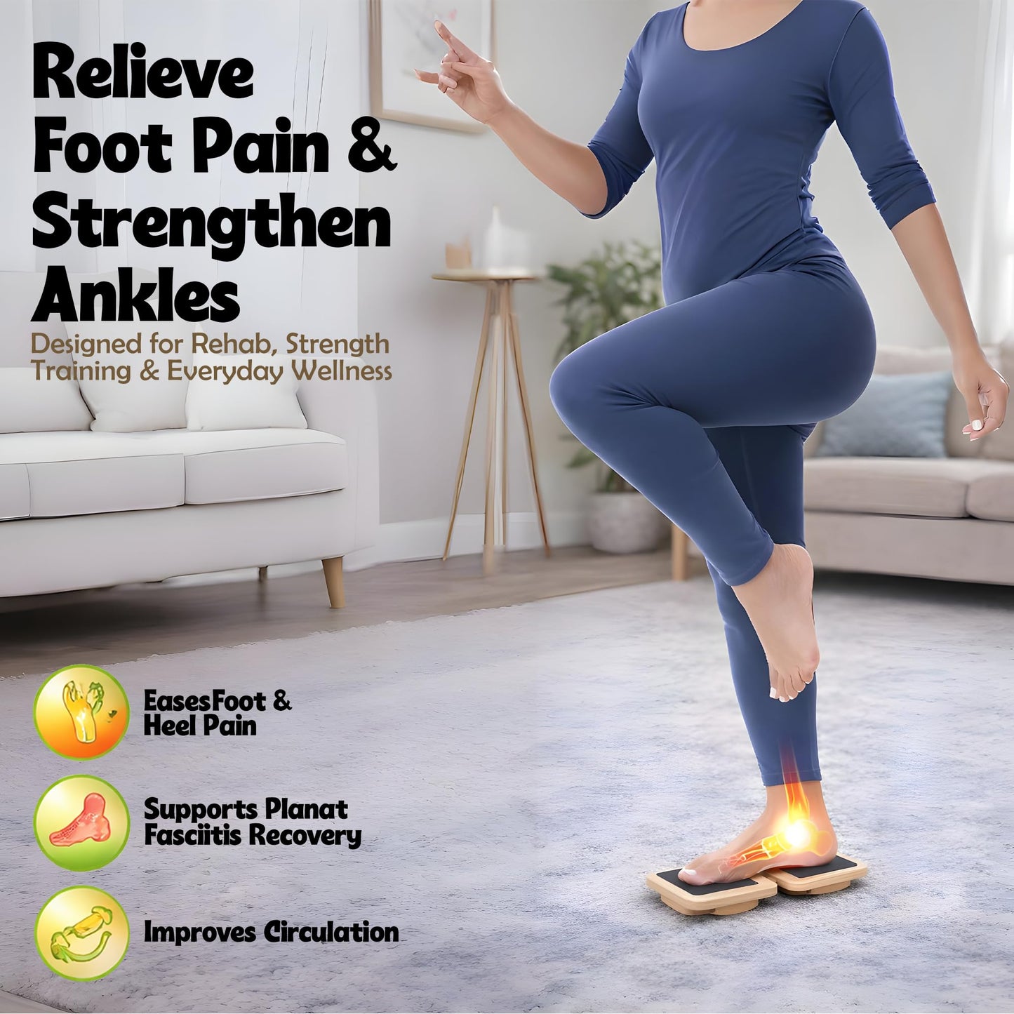 Ankle Strengthener & Axis Board, Bamboo Ankle Balance Board for Physical Therapy, Blackboard Foot Trainer & Foot Strengthener, Giboard for Balance Training, Axisboard for Leg Stability