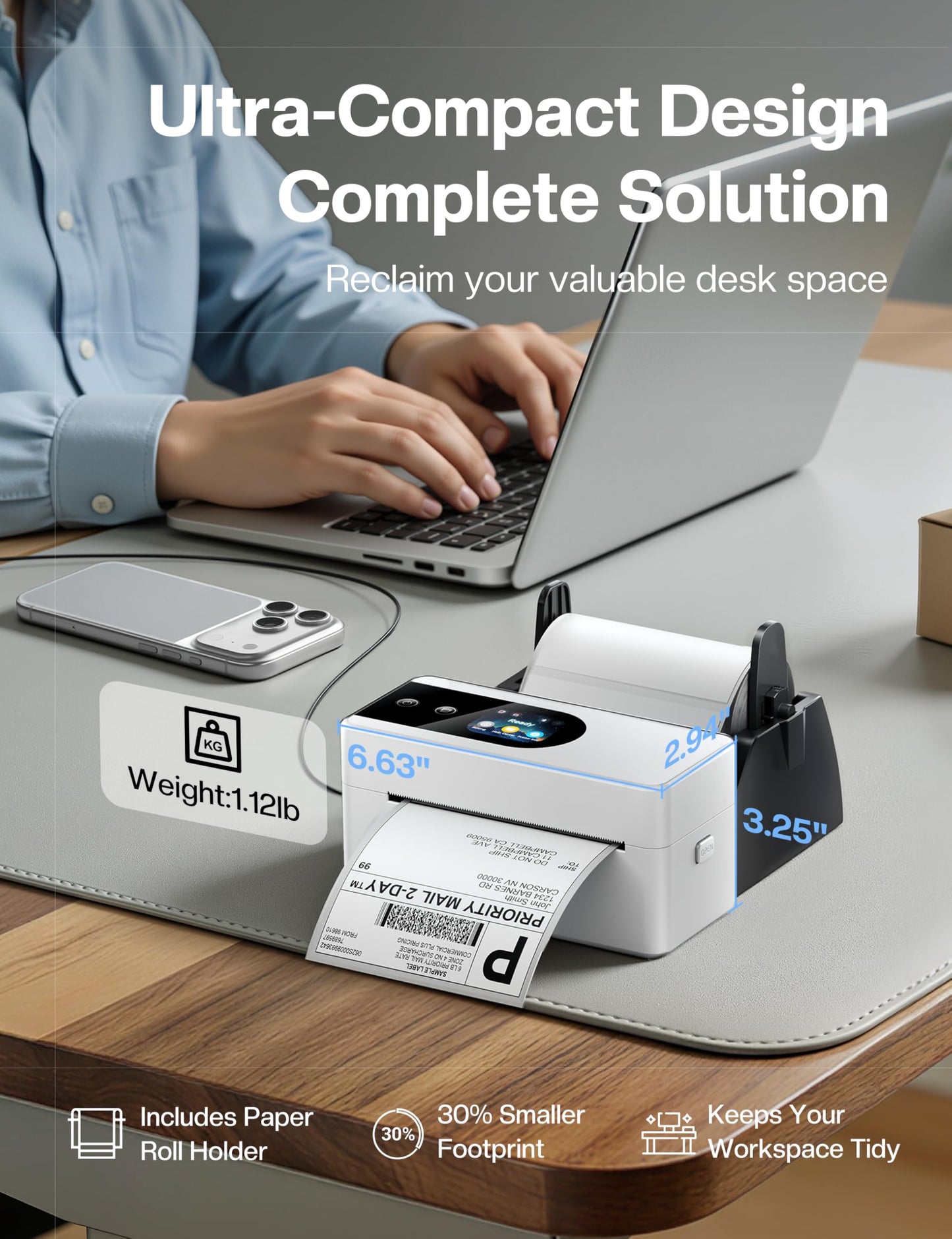 Phomemo 4x6 Shipping Label Printer with Touch Screen, Wireless Bluetooth Thermal Printer for Small Business & Packages, Compatible with Amazon Shopify UPS USPS, Support Android iOS Windows Mac