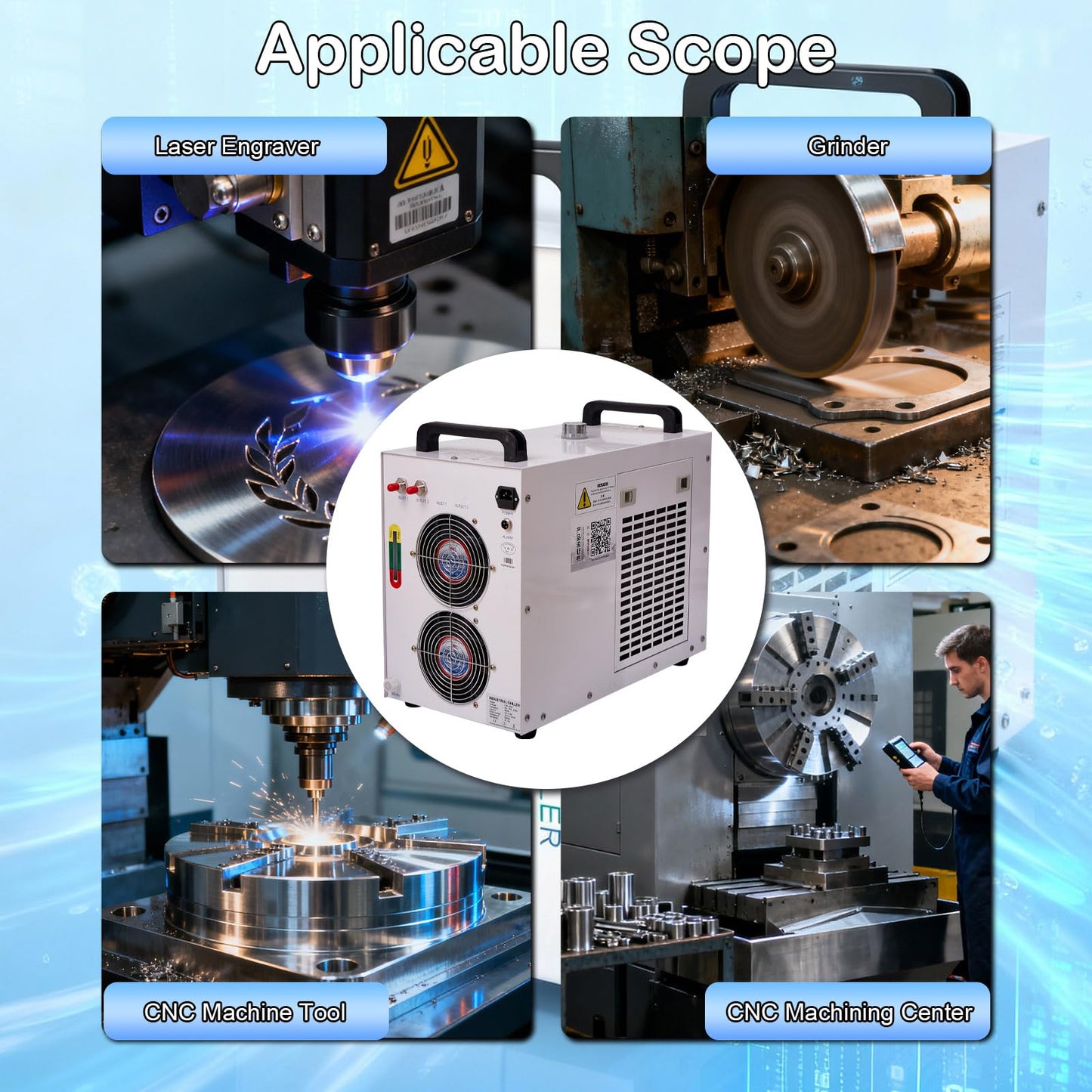 CW-5200DH Industrial Water Chiller, 6L Laser Cooling System for 60W-150W CO₂ Engraving Cutting Machines, Precise Temperature Control, High Efficiency 0.9HP