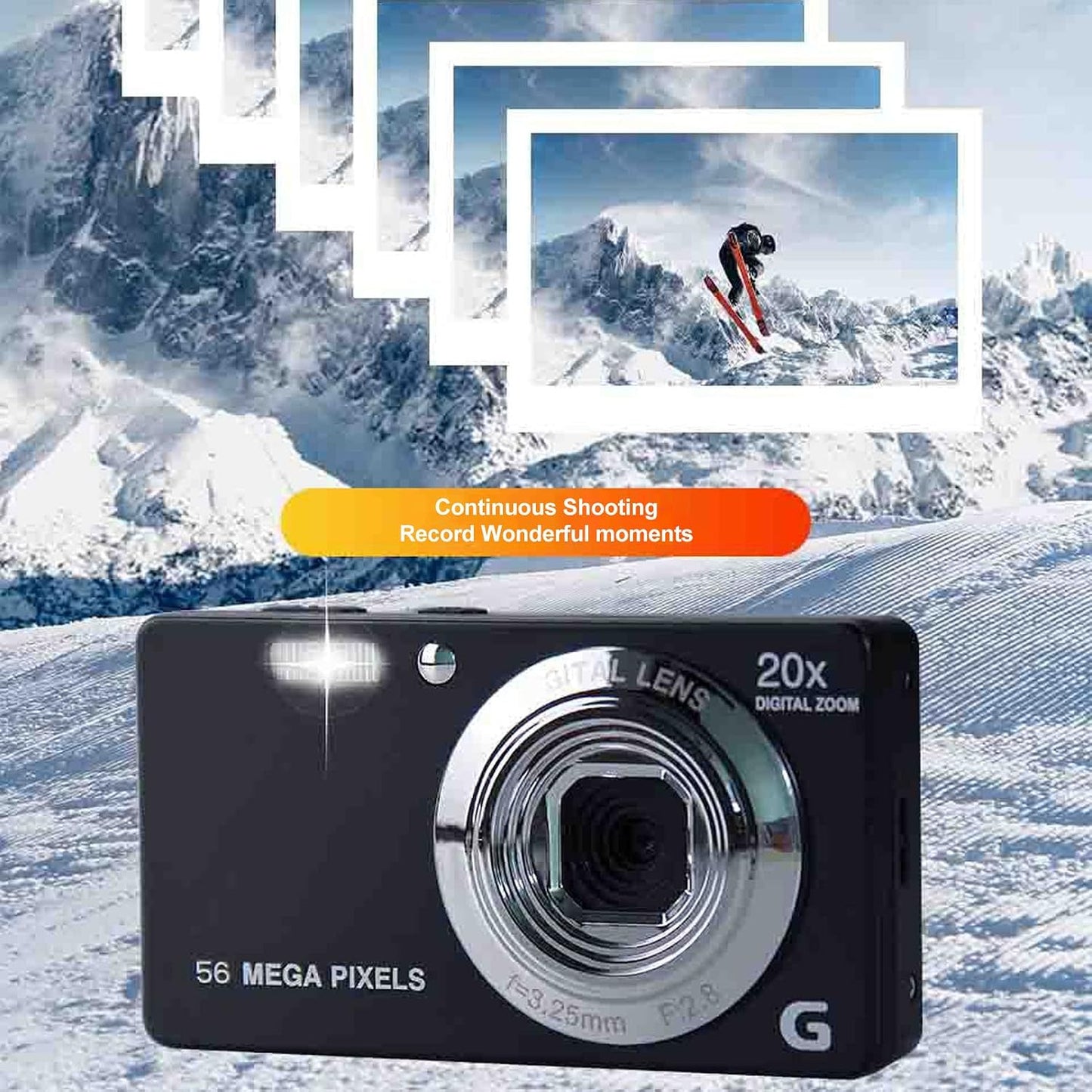 ciciglow 4K 56MP 20x 2.7 128GB Digital Camera, Digital Zoom Camera, in Travel Camera, Built in Flash, Support Up