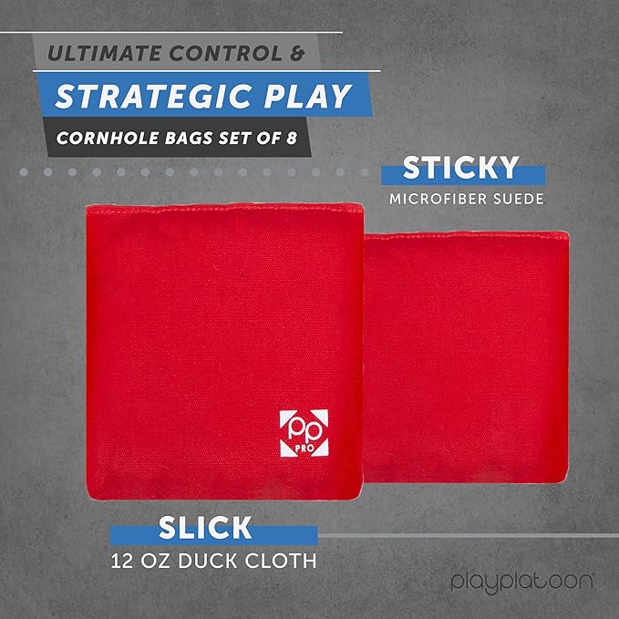 Professional Cornhole Bags - Set of 8 Regulation All Weather Double Sided - Sticky Side/Slick Side Bean Bags for Pro Corn Hole Game