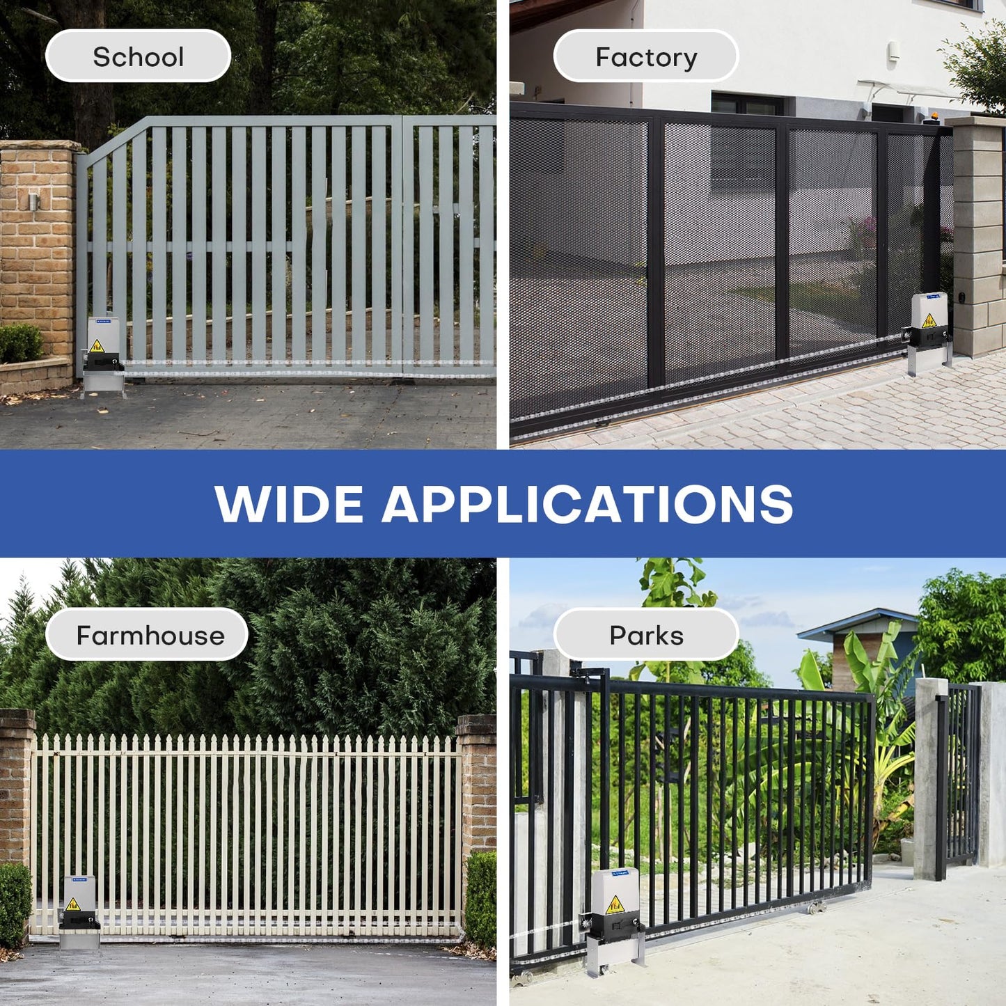 Automatic Sliding Gate Opener, 4400lbs Chain Operated Gate Opening Kit with 4 Remotes, 750W Electric Rolling Driveway Slide Gate Motor Remote Kit for Private Home Business Communitie