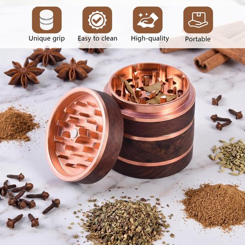 2.5" Manual Spice Grinder, Walnut Wood & Aluminum Seasoning Mill for Dry Spices, Compact Handheld Kitchen Tool (Wood Color)