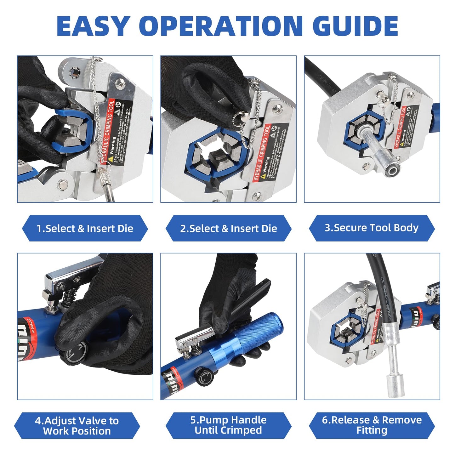 Nuiu FS-7842A Hydraulic Hose Crimper Kit - 8T Handheld Crimping Tool w/Quick-Lock Dies, 7 Molds for Auto A/C, HVAC & Industrial Piping (3/8"-7/8")
