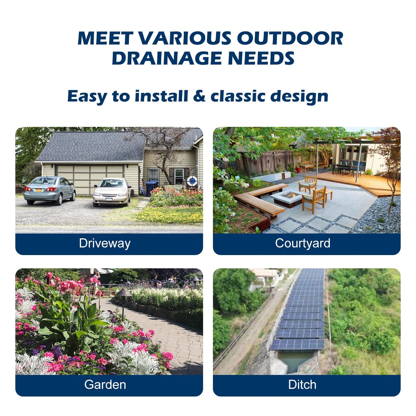 Cast Iron Drain Grate, 24 * 24in Outdoor Drain Cover, B125 Class Ductile Iron Channel Drainage Grates, Heavy Duty Sewer Grate,Black Square Drain Grate for Yard,Driveway,Concrete Floor.
