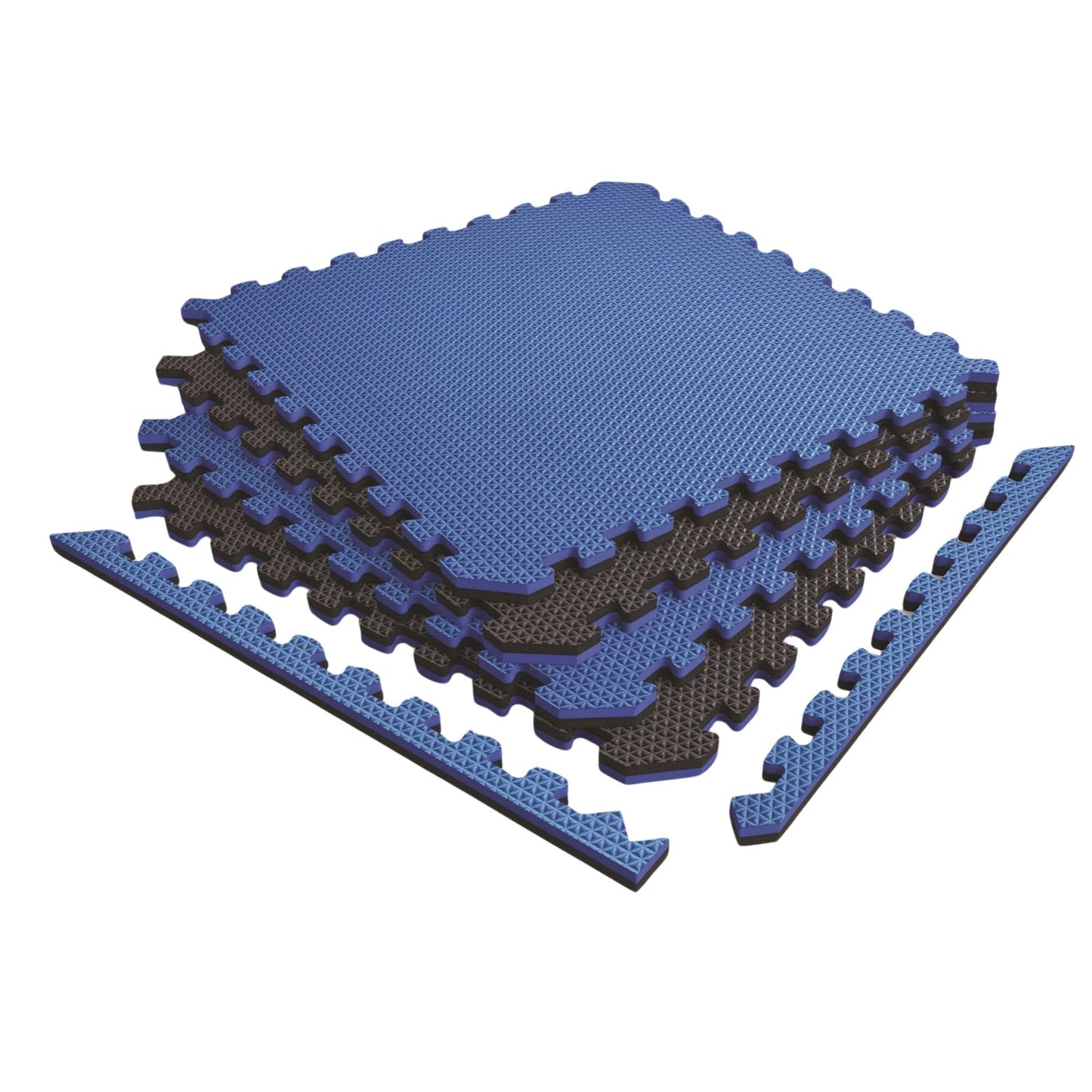 Norsk Reversible Exercise Mats 3/4" Thick EVA Interlocking Foam Tiles, Perfect Home Gym Flooring, 4 Tiles & 8 Trim Pieces, 16 Sq. Ft. 24"x24" Dazzling Blue/Black
