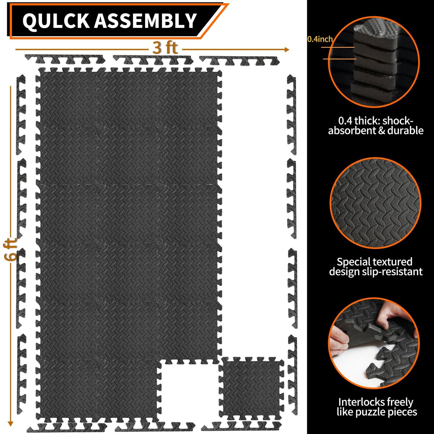 Maziloxe Gym Flooring for Home Gym, 18 PCS Anti-Slip Interlocking Foam Floor Tiles, 12.6"x12.6"x0.4" EVA Exercise Mats, Puzzle Floor Mat For Workout, Yoga, Kids Play Area, Treadmill, Garage