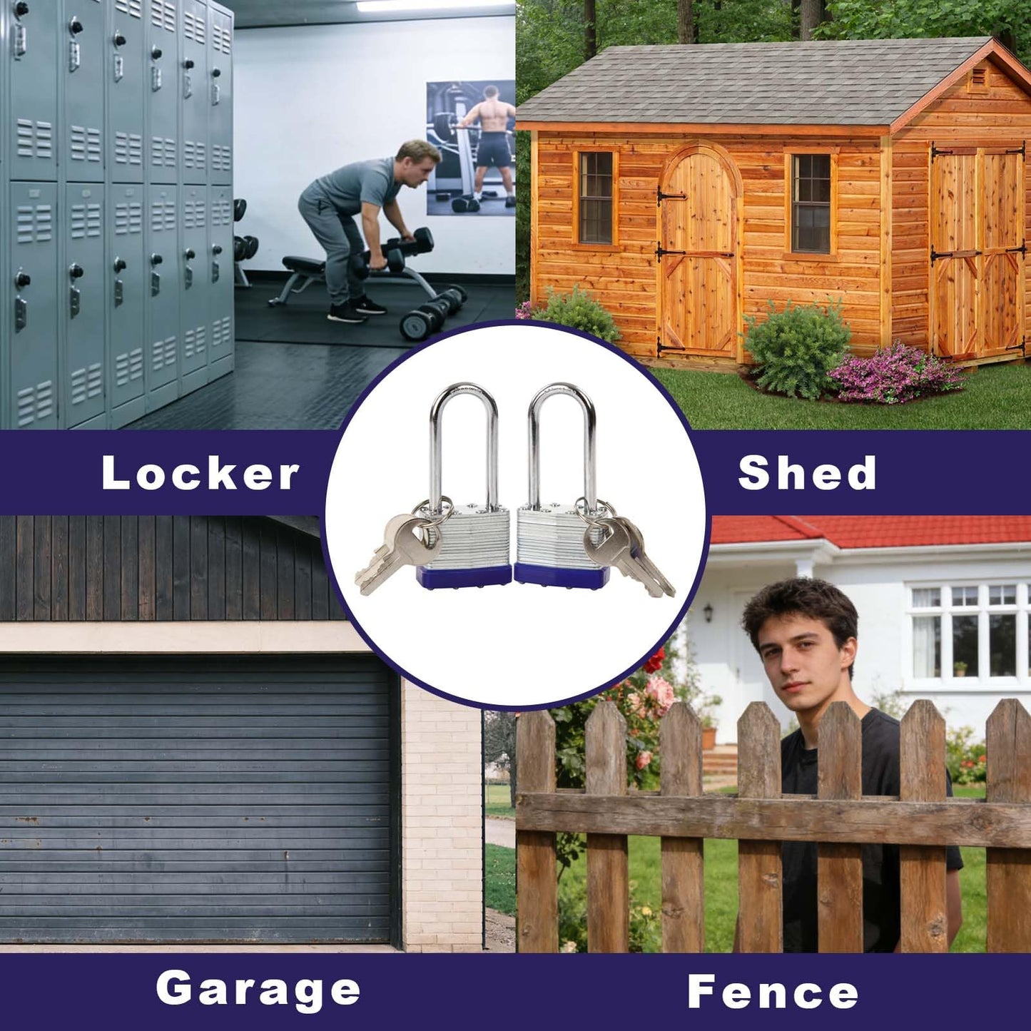 SEPOX® 2PCS Heavy Duty Padlock Keyed Alike, 2-3/8" Extra Long Shackle, 40MM 1-9/16" Laminated Steel Lock Body, Ideal for Gym Locker, Sheds, Gate, Warehouse, Tool Box, Hasp (4 Keys Same)
