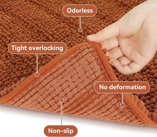 Bcoimo Chenille Bath Mat - Non-Slip Ultra-Absorbent Rug | 24" x 17" Quick-Dry Design for Bathroom