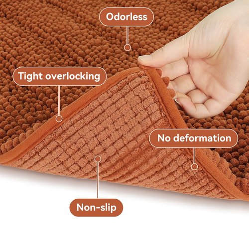 Bcoimo 24"×17" Chenille Bath Mat – Non-Slip with Backing Bath Rug Ultra-Absorbent and Machine Washable Bathroom Mat Quick-Dry Design. Ideal for Bathroom and Tub Areas