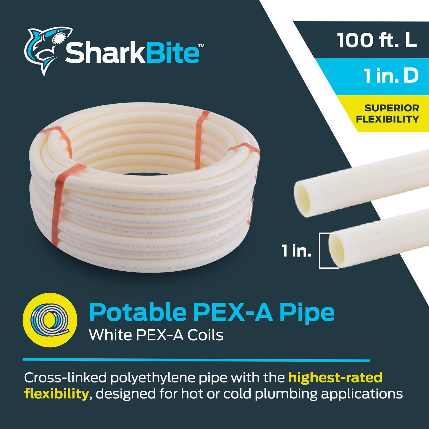 SharkBite 1 Inch x 100 Feet White PEX-A, Made in the USA, Flexible Water Pipe Tubing for Plumbing, UA80W100