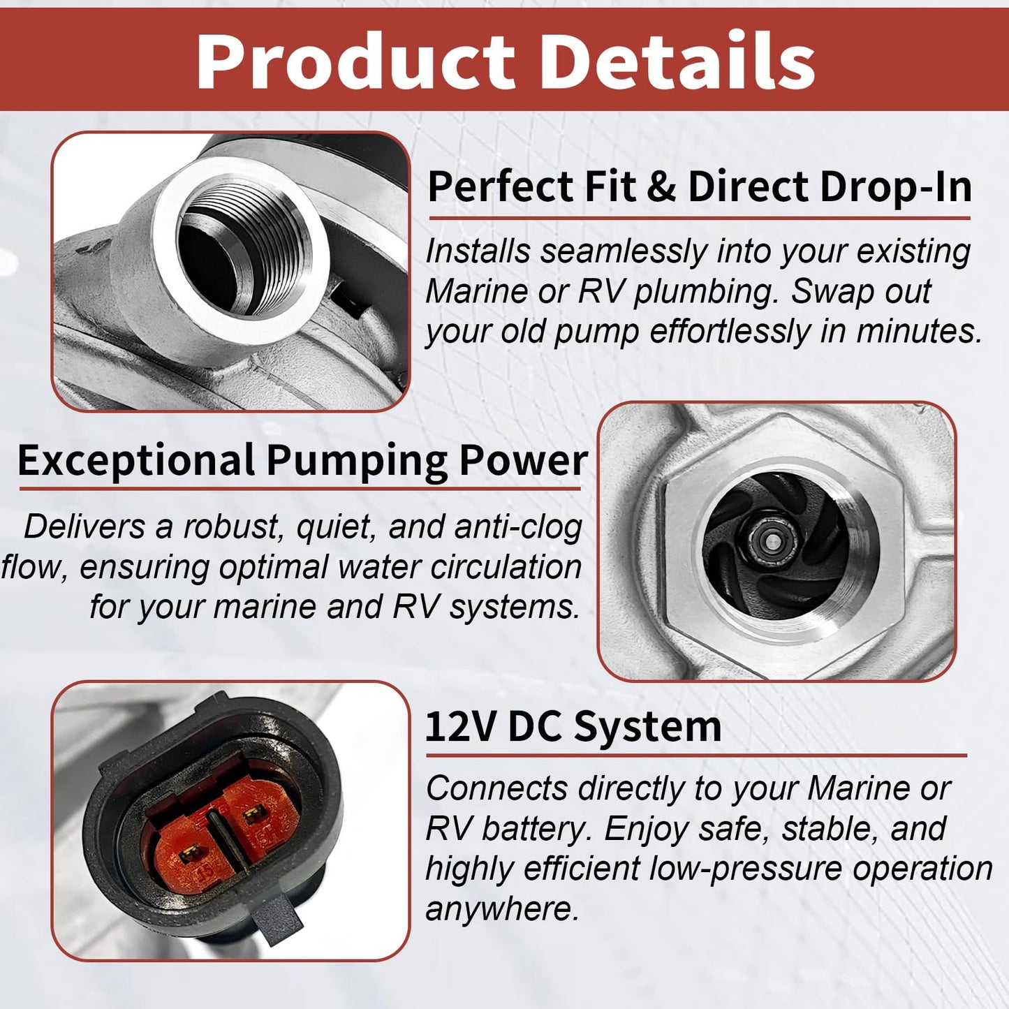 50840-0012 12V ‎29.7GPM Low Pressure Marine Centrifugal Pump Replacement for 50840-0012 Cyclon Centrifugal Pump 8.7Psi 3/4"NPT Stainless Steel Electric Water Pump for Marine & RV