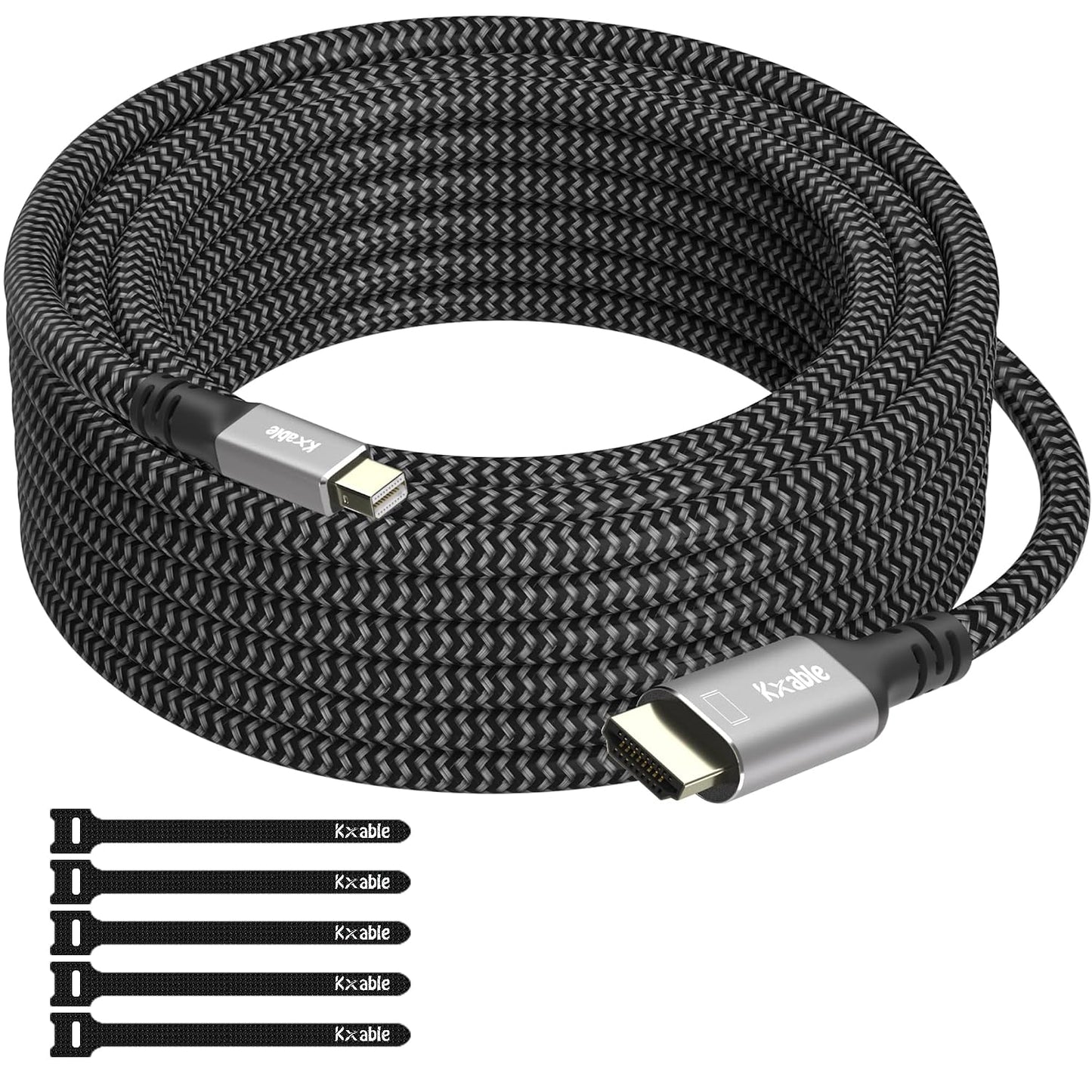 4K 20FT, [4K@60Hz, Mini DisplayPort to HDMI Cable Gold-Plated Plugs, Aluminum Shell, Nylon Braided], Mini DP to HDMI