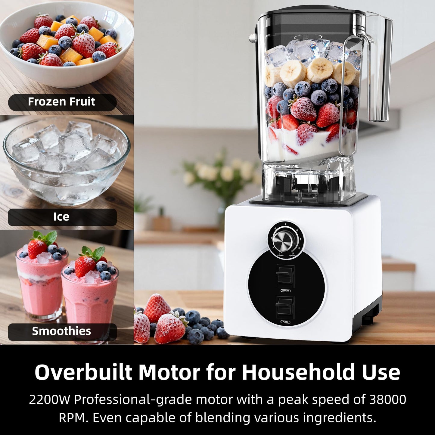 AIZIYO Commercial Blender, 2200 Watts High Speed Blender, 60 Oz BPA-Free Pitcher, Professional Countertop Blenders for Ice Crushing, Frozen Drinks, Milk shakes & Nut Milk