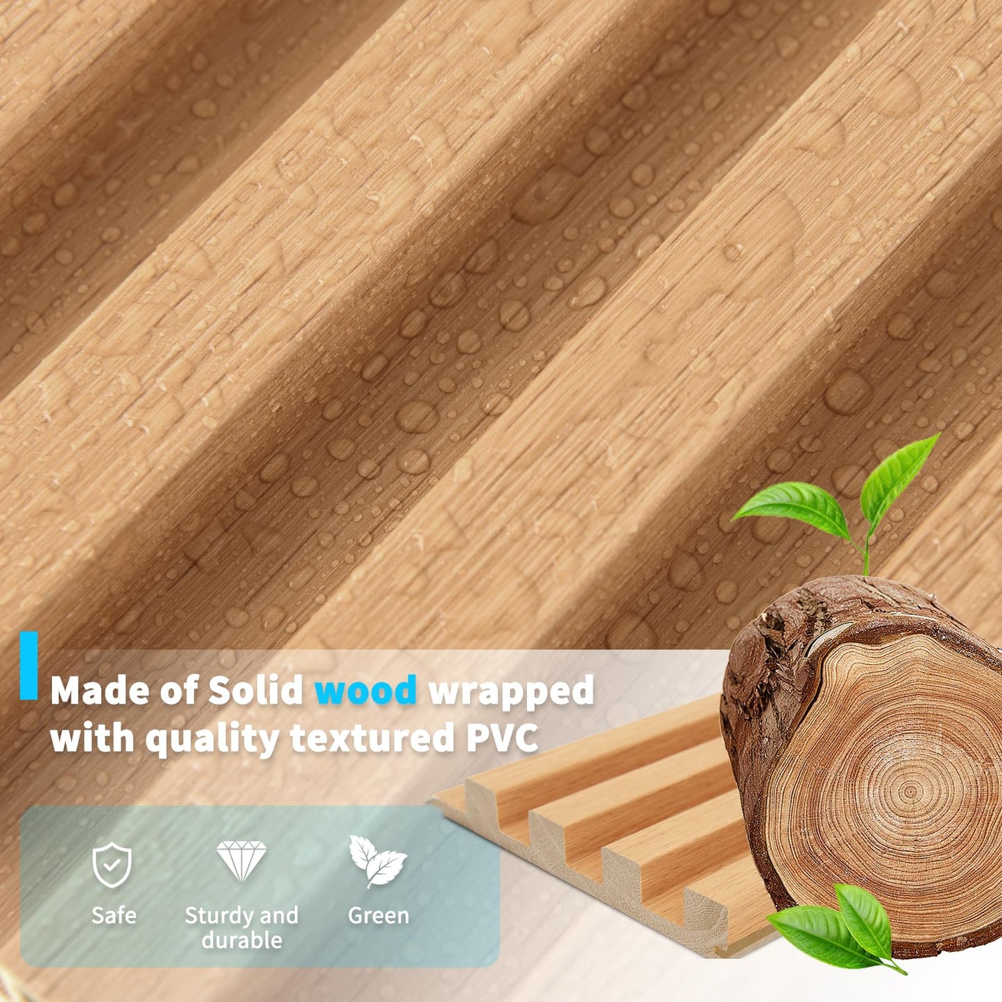 Art3d Slat Wood Wall Paneling for Interior and Ceiling Decoration - Pack of 4pcs + 1pc End-Trim, Size 108 x 5.7in.- Oak