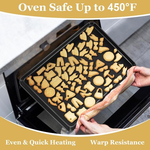 E-far Non-Stick Baking Sheet - 16x12 Inch Carbon Steel Cookie Pan for Oven Roasting & Baking